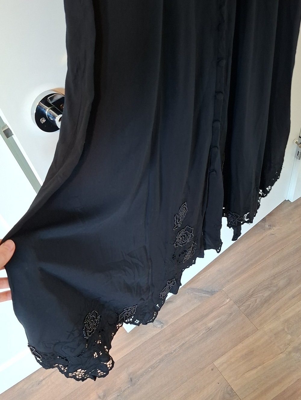 Vintage 90's Black Basque Waist Beaded Floral Button-up Maxi Dress (Size L) - Picture 8 of 10